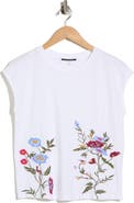 T Tahari Floral Embroidered Cap Sleeve Top