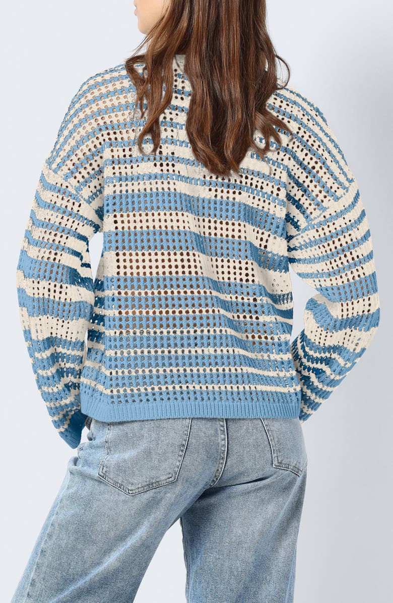 Noisy may Jola Open Knit Sweater, Alternate, color, Sky Blue Stripes Bir