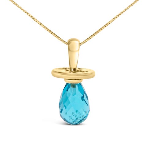 14K Yellow Gold and Blue Quartz Pacifier Pendant Necklace