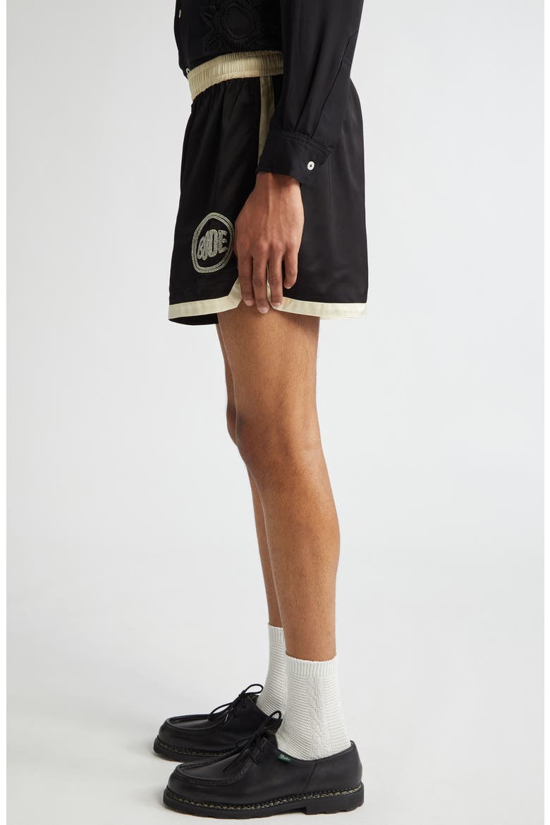 Satin Gym Shorts, Alternate, color, BLACK CREAM