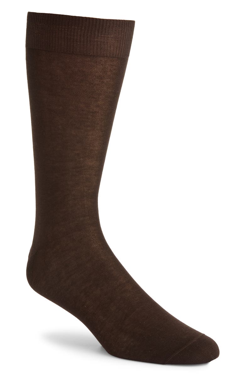 Canali Solid Brown Cotton Dress Socks, Main, color, Brown