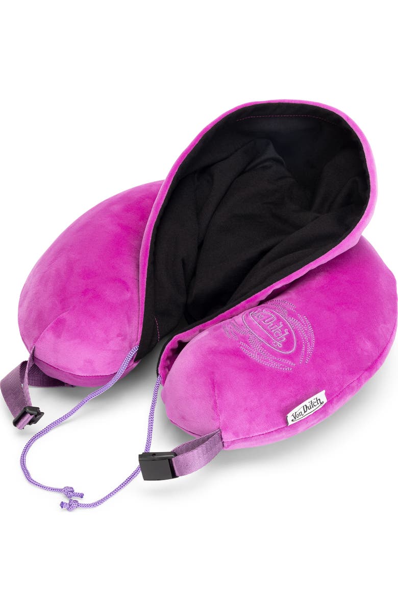 Von Dutch Pinstripe Hooded Memory Foam Travel Neck Pillow, Alternate, color, Purple