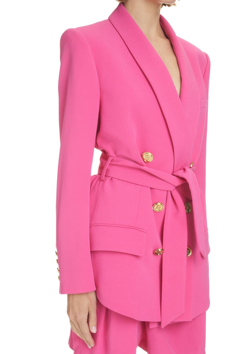 Balmain Belted Double Breasted Blazer, Alternate, color, 