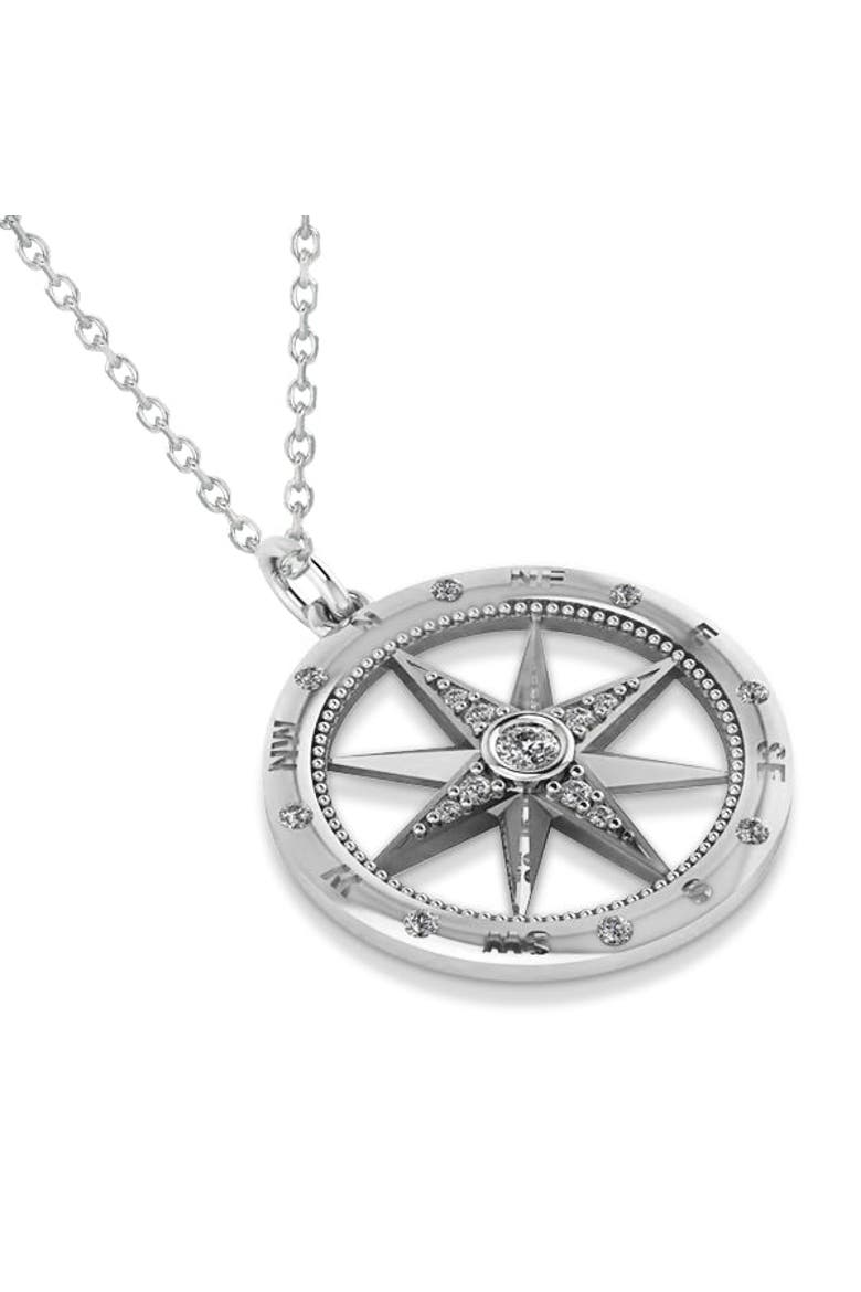 Compass Necklace Pendant Diamond Accented 14k, Alternate, color, Diamond, White Gold