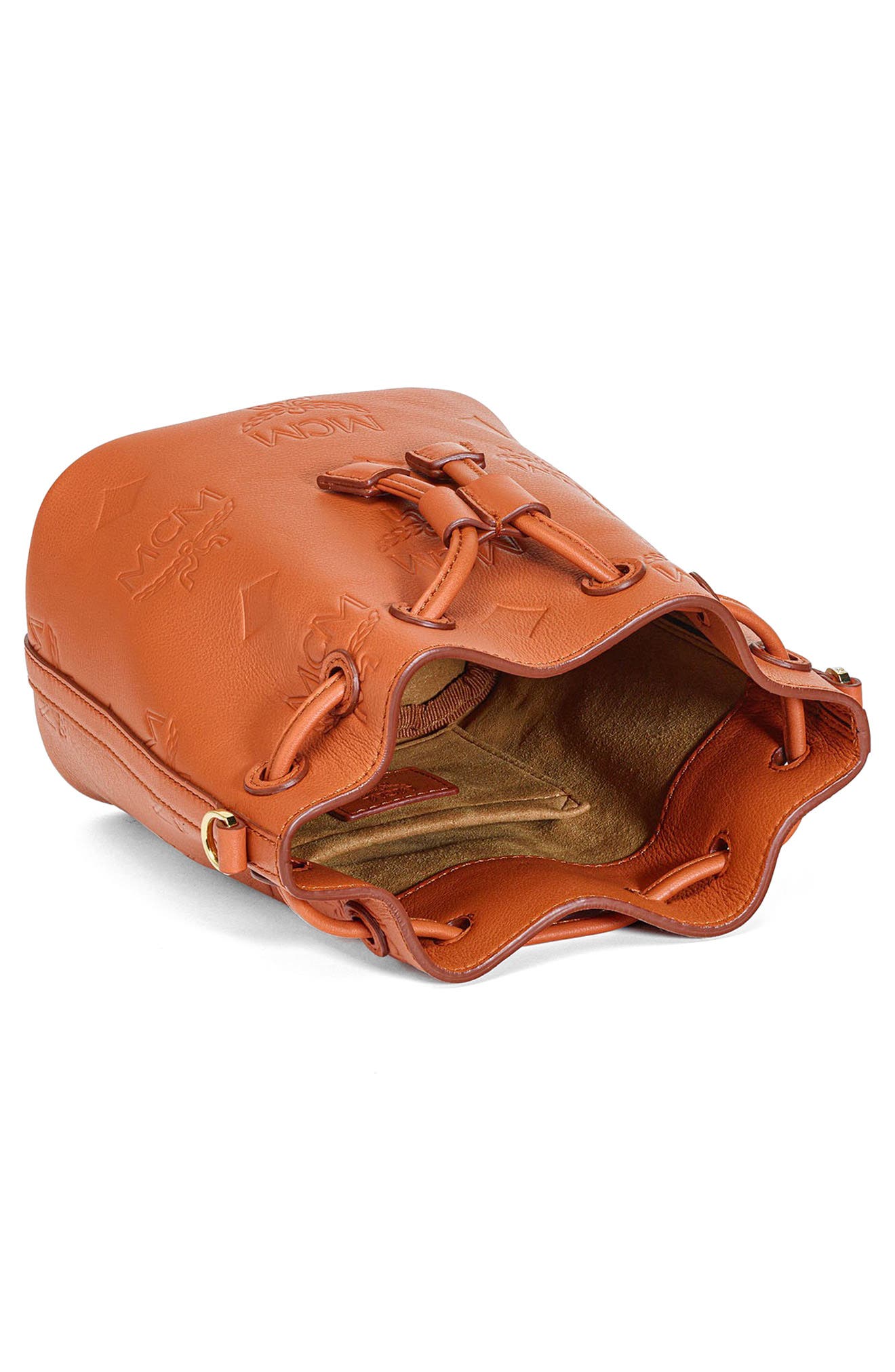 MCM Mini Dessau Drawstring Leather Bucket Bag, Alternate, color, 