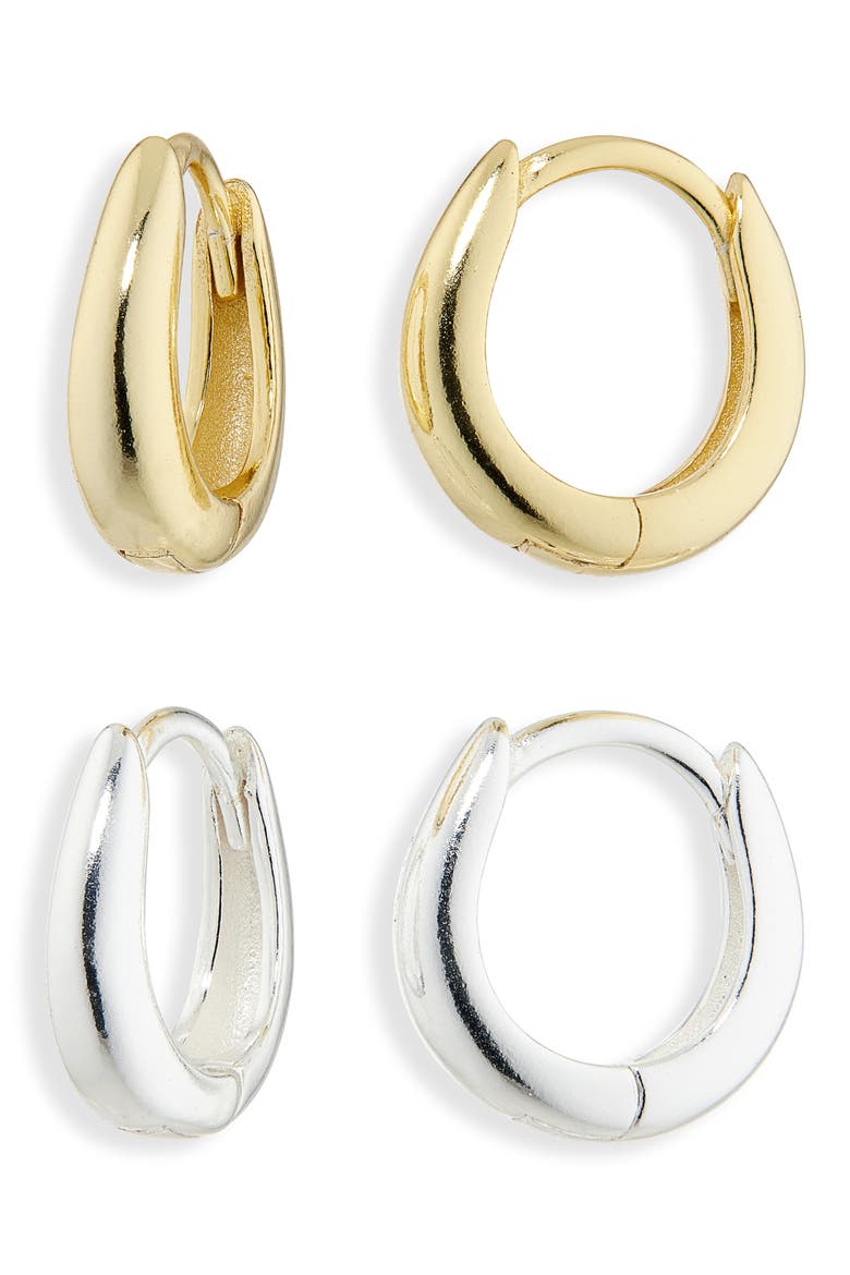 Set of 2 Mini Oval Hoop Earrings, Main, color, GOLD/ SILVER