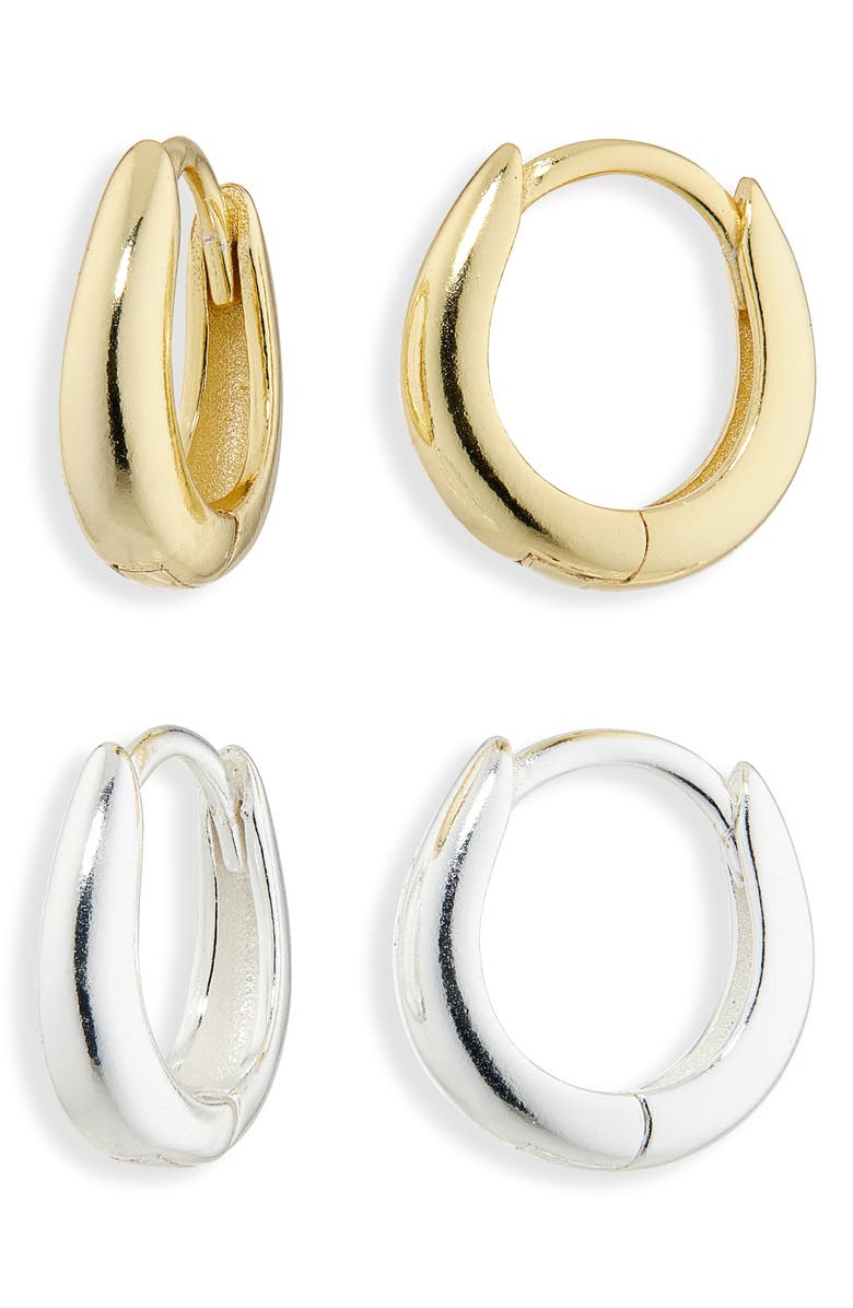 ARGENTO VIVO Set of 2 Mini Oval Hoop Earrings, Main, color, Gold/ Silver