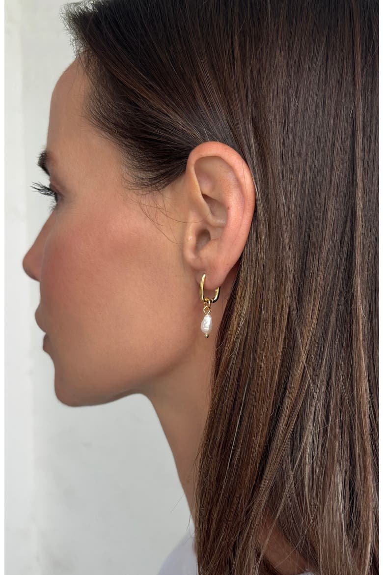 Freshwater Pearl Rectangular Hoop Earrings, Alternate, color, WHITE