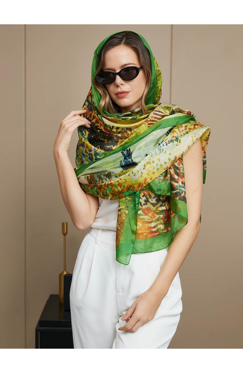 SILKSILKY Pure Silk Oil Painting Rectangle Scarf, Alternate, color, Multi