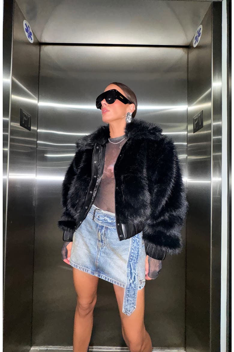 Adelaide Faux Fur Crop Coat, Alternate, color, NOIR