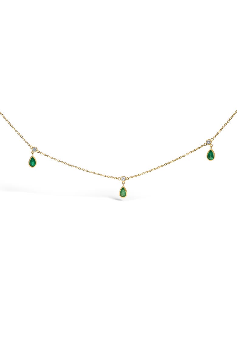 10K Yellow Gold Dangling Green Emerald and Diamond Station Necklace, Main, color, Yellow