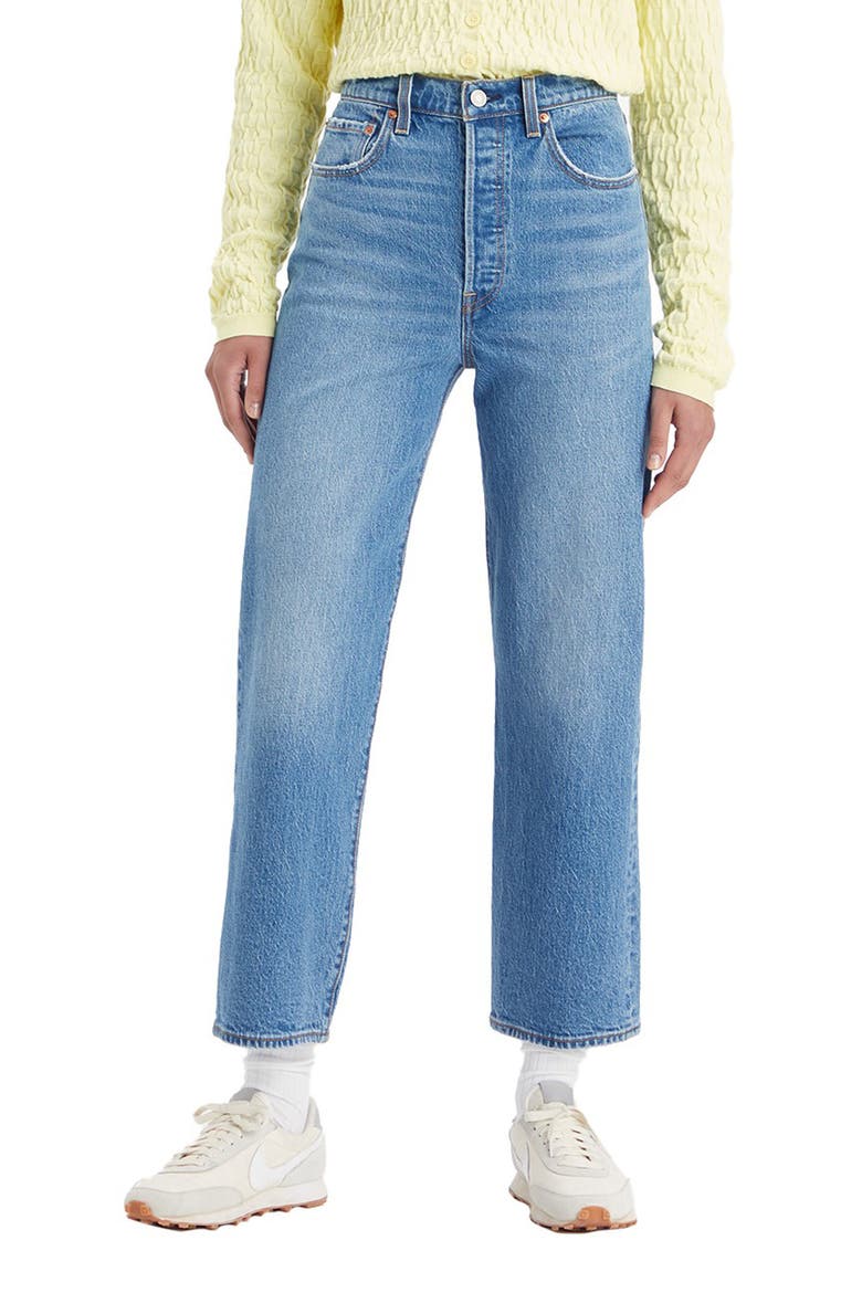 Ribcage High Waist Ankle Straight Leg Jeans, Main, color, DANCE AROUND