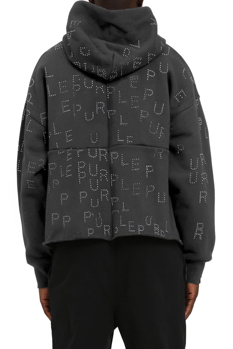 Rhinestone Fleece Hoodie, Alternate, color, BLACK