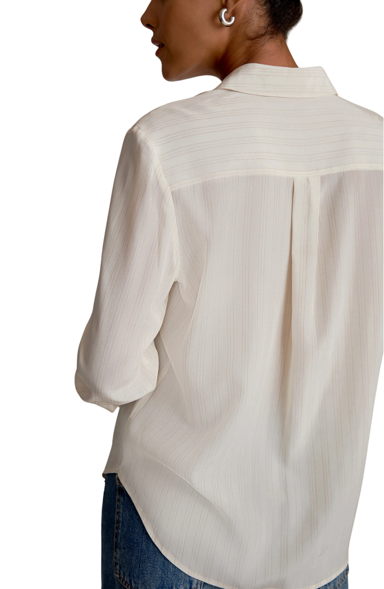 M.M.LaFleur Mira Printed Washable Silk Anywhere Shirt, Alternate, color, Mixed Stripe