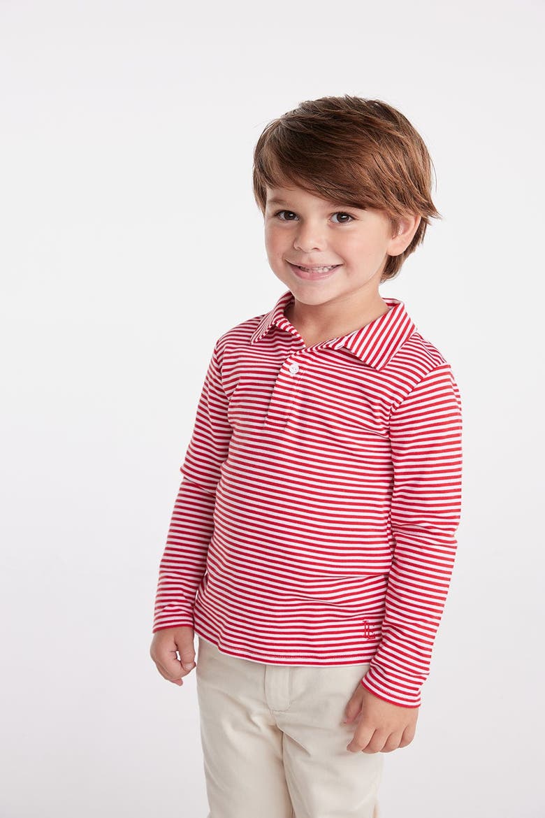 Kids' Striped Long Sleeve Polo, Alternate, color, Red Stripe