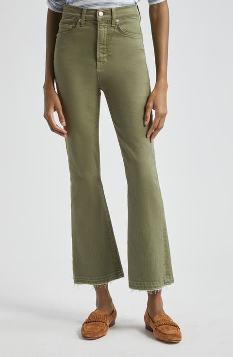 Carson Release Hem High Waist Ankle Flare Jeans (Stone Army)