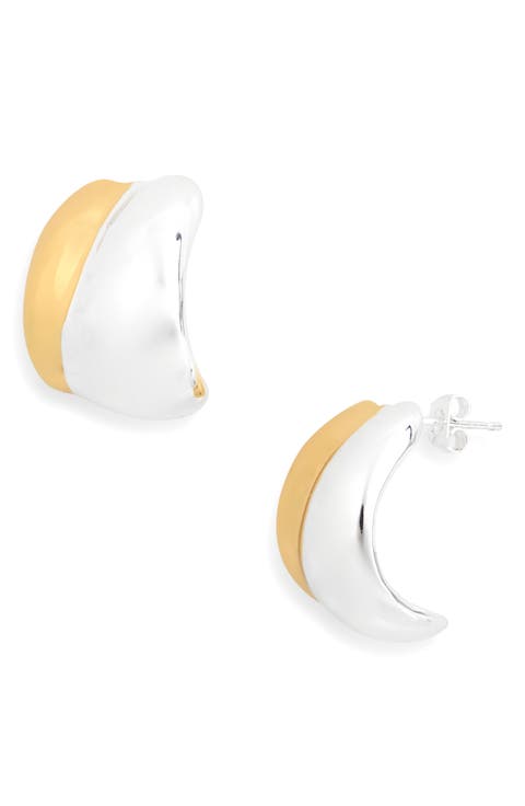 Two Tone Chunky Huggie Earrings