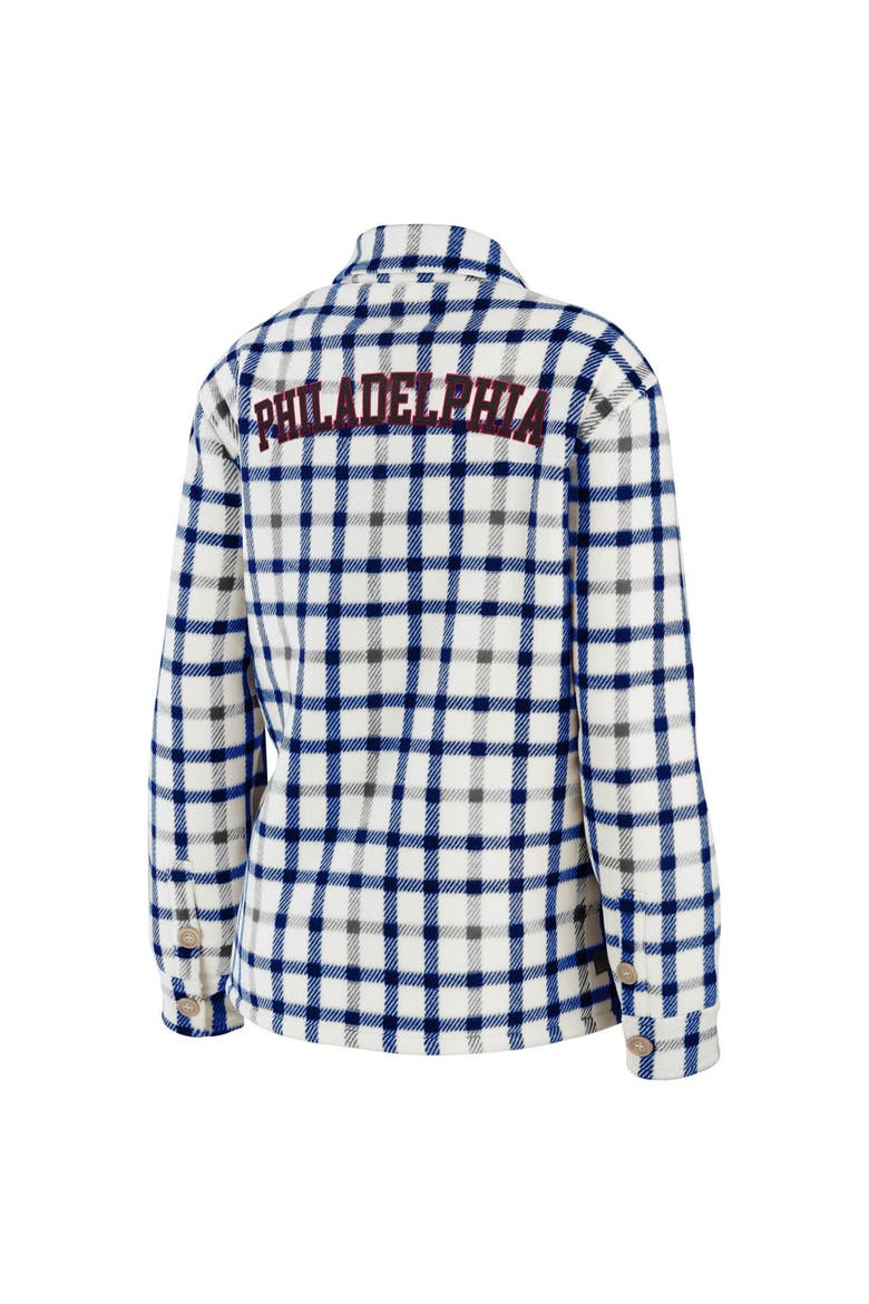 Women's WEAR by Erin Andrews Oatmeal Philadelphia 76ers Plaid Button-Up Shirt Jacket, Alternate, color, Oatmeal