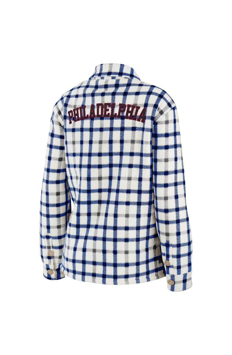 WEAR by Erin Andrews Women's WEAR by Erin Andrews Oatmeal Philadelphia 76ers Plaid Button-Up Shirt Jacket, Alternate, color, Oatmeal