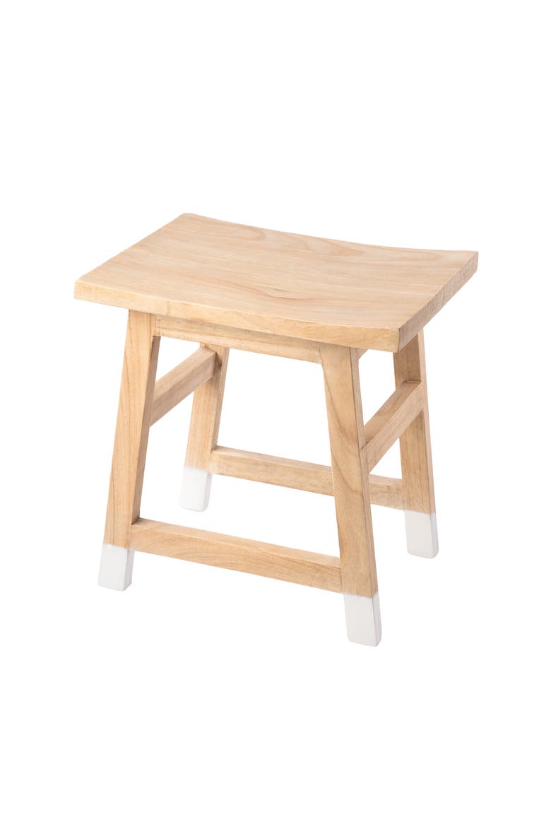 Finesse Handcrafted Solid Wood Accent Stool with / Dipped Legs, Farmhouse Backless Vanity Seat Decorative Plant Stand, Main, color, Natural/White