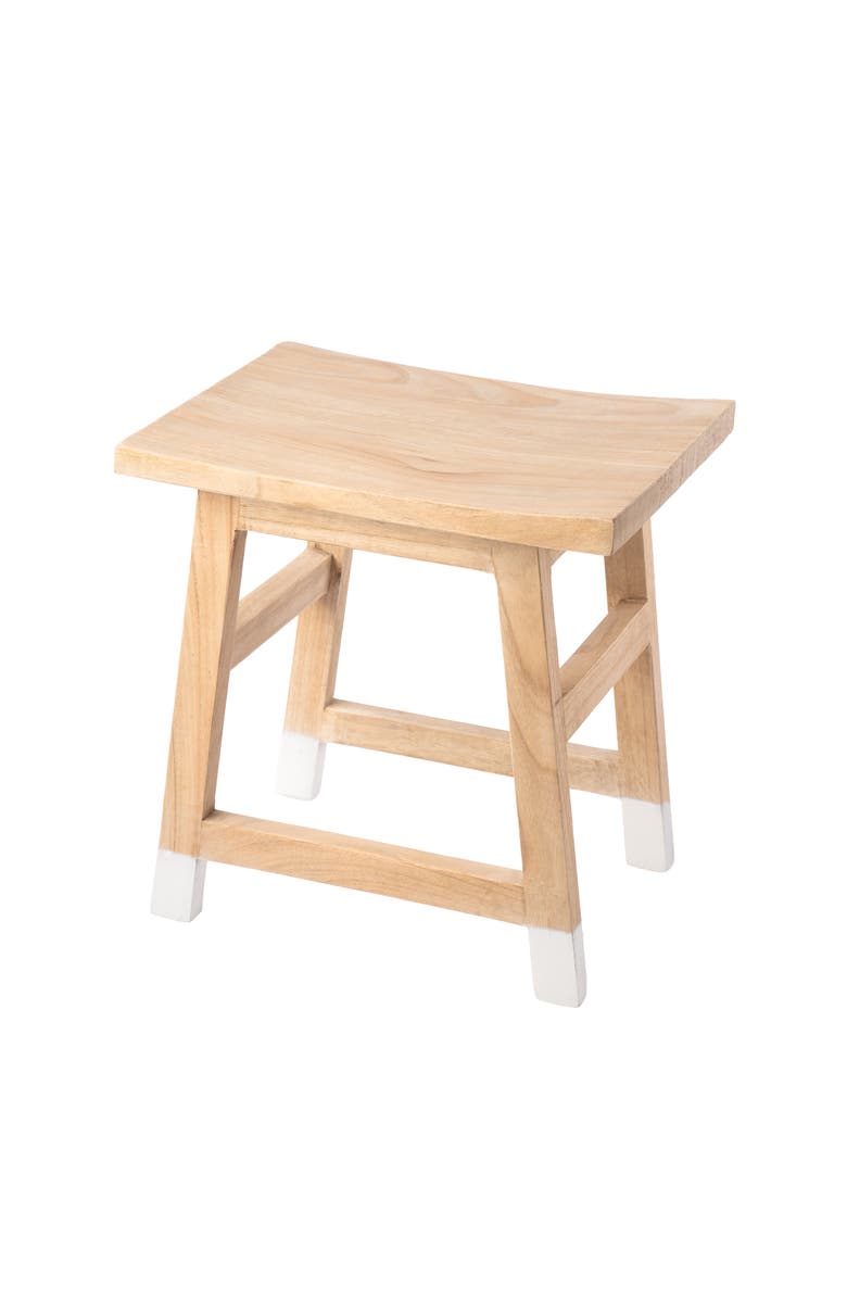 JONATHAN Y Finesse Classic Casual Handcrafted Solid Mindi Wood Accent Stool with Tipped Legs, Main, color, Natural/White