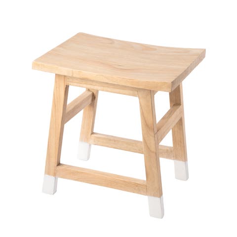 Finesse Classic Casual Handcrafted Solid Mindi Wood Accent Stool with Tipped Legs