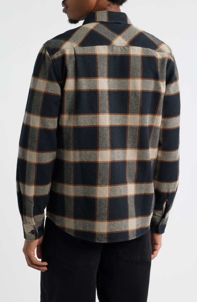 Brixton Bowery Standard Fit Plaid Heavyweight Cotton Flannel Button-Up Shirt, Alternate, color, Black/ Cream