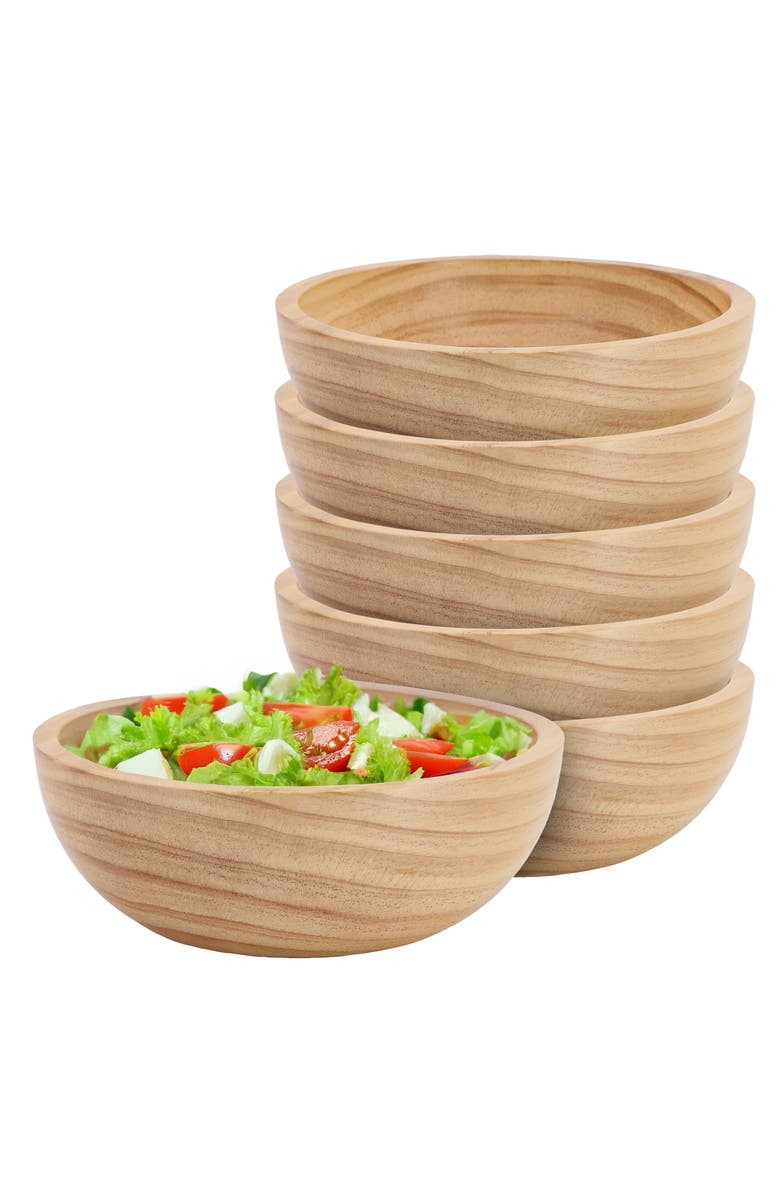 Megachef 6 Piece 7 Inch Pine Wood Bowl Set, Main, color, Tan