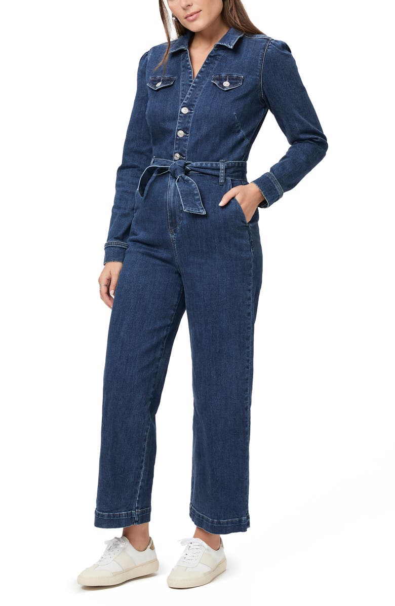 PAIGE Anessa Long Sleeve Wide Leg Denim Jumpsuit, Alternate, color, 