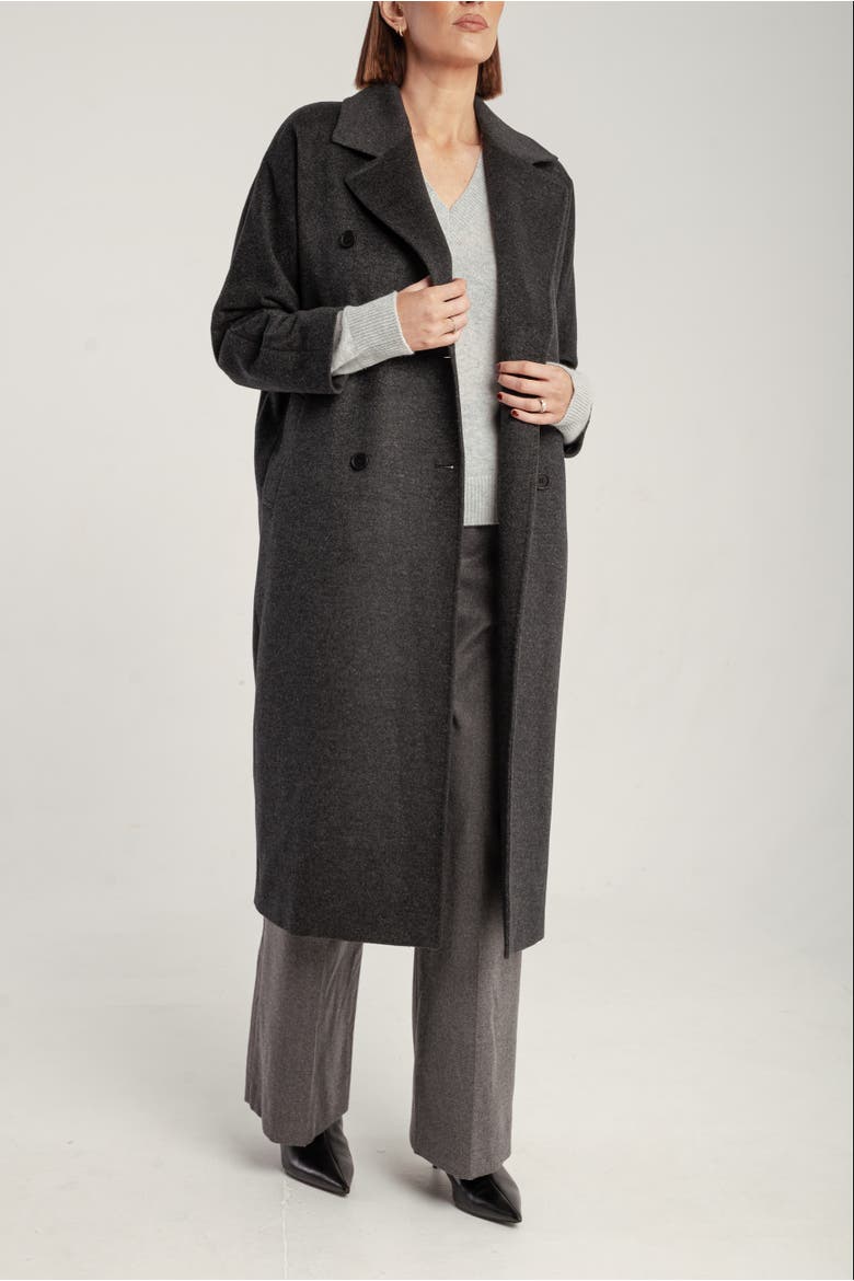 Cashmere Double Breasted Long Coat, Alternate, color, Charcaol