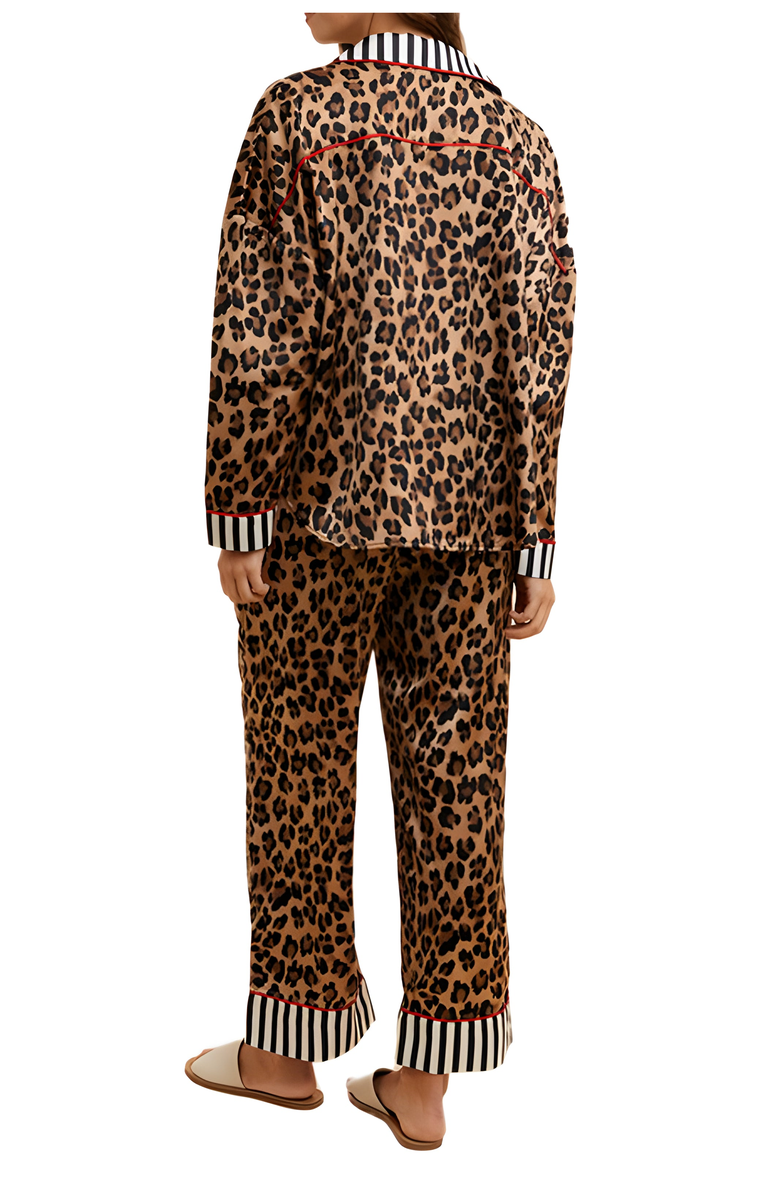 Knit and Lounge Leopard Print Striped Trim Pajama Set, Alternate, color, Leopard Print