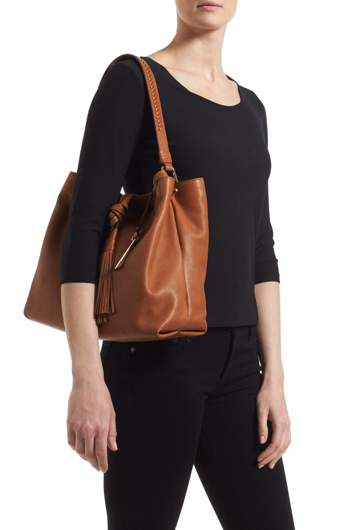 'Taro' Tassel Leather Hobo Bag, Alternate, color, WHISKEY