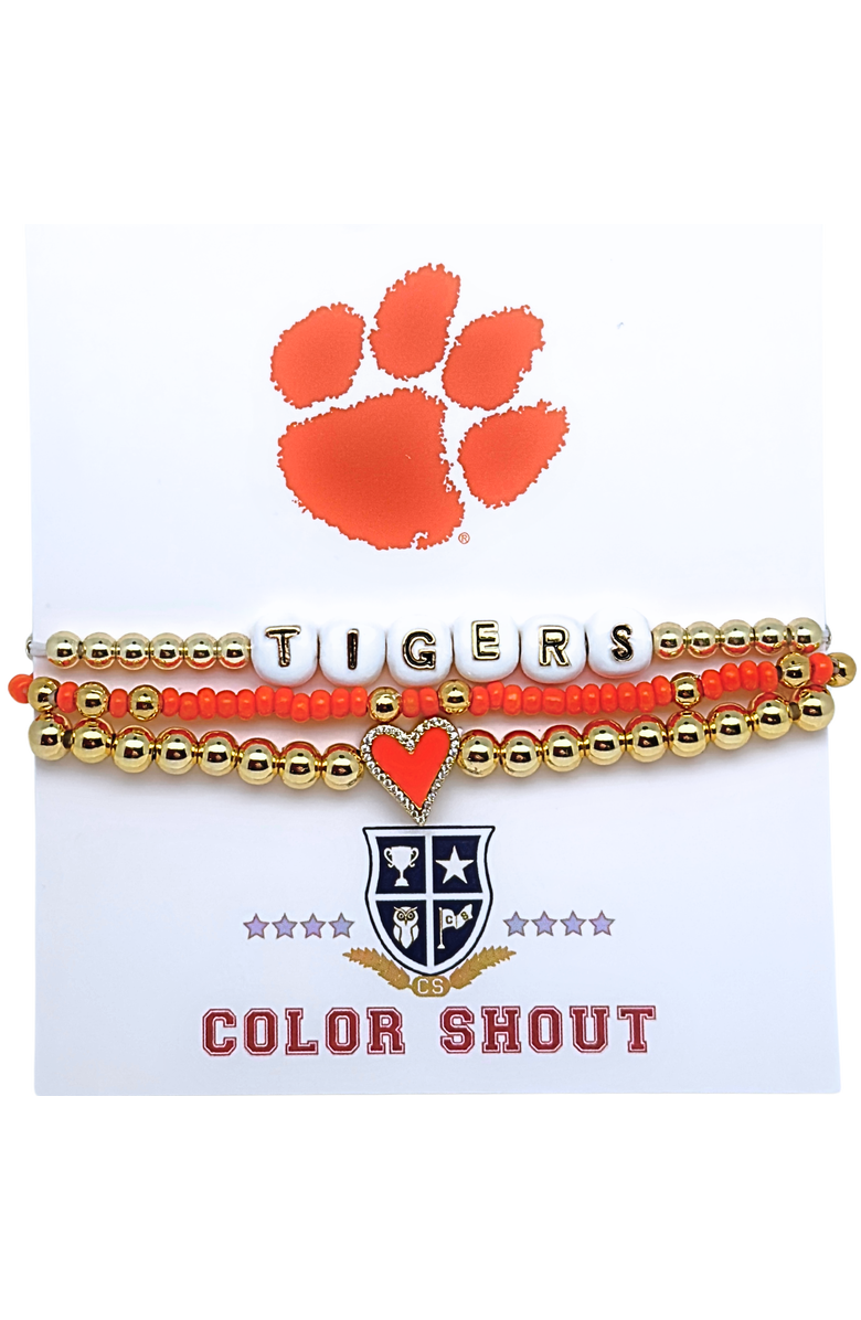 Color Shout Clemson Love My College Bracelet Stack, Main, color, Yellow Gold