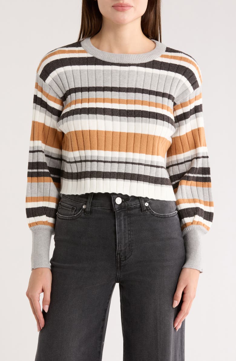 Vigoss Mossy Stripe Crewneck Sweater, Main, color, Light Heather Combo