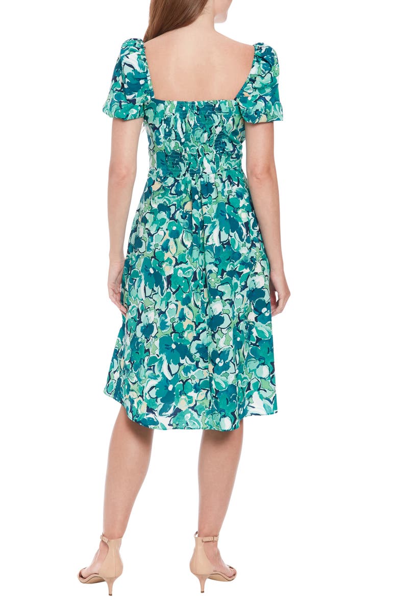 London Times Floral Puff Sleeve Twist Front Midi Dress, Alternate, color,
