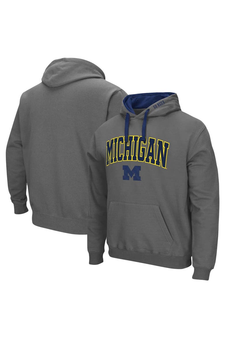 Men's Colosseum Charcoal Michigan Wolverines Big & Tall Arch & Logo 2.0 Pullover Hoodie, Main, color, Charcoal