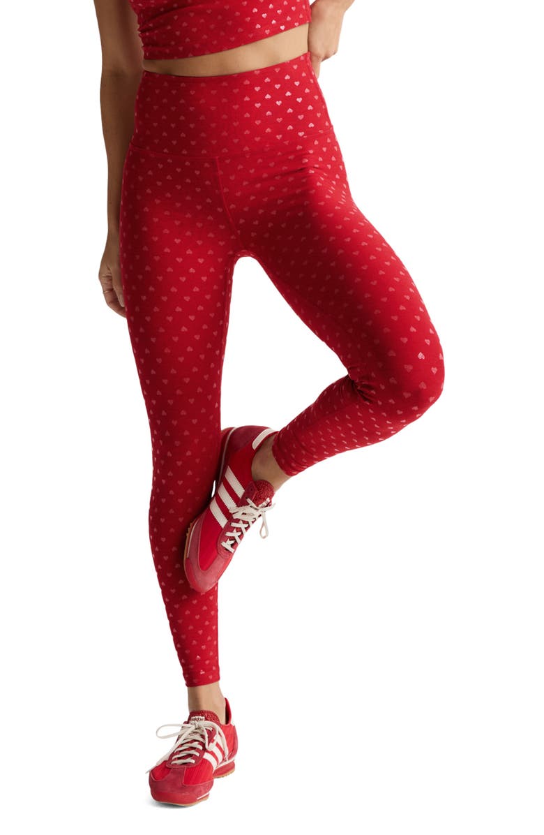 Beyond Yoga Softshine Midi High Waist Leggings, Main, color, Holly Red Ditsy Hearts