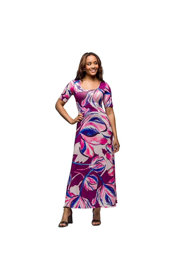 Maternity Purple Floral Print Elbow Sleeve Casual A-Line Maxi Dr, Main, color, Purple Multi