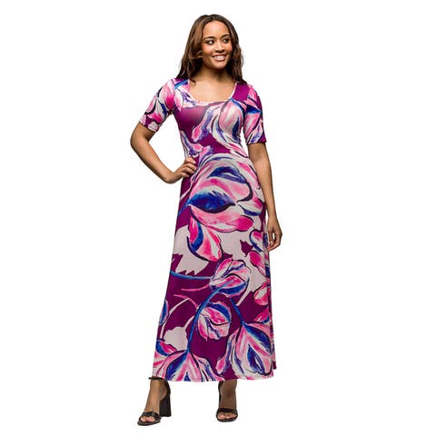 Maternity Purple Floral Print Elbow Sleeve Casual A-Line Maxi Dr