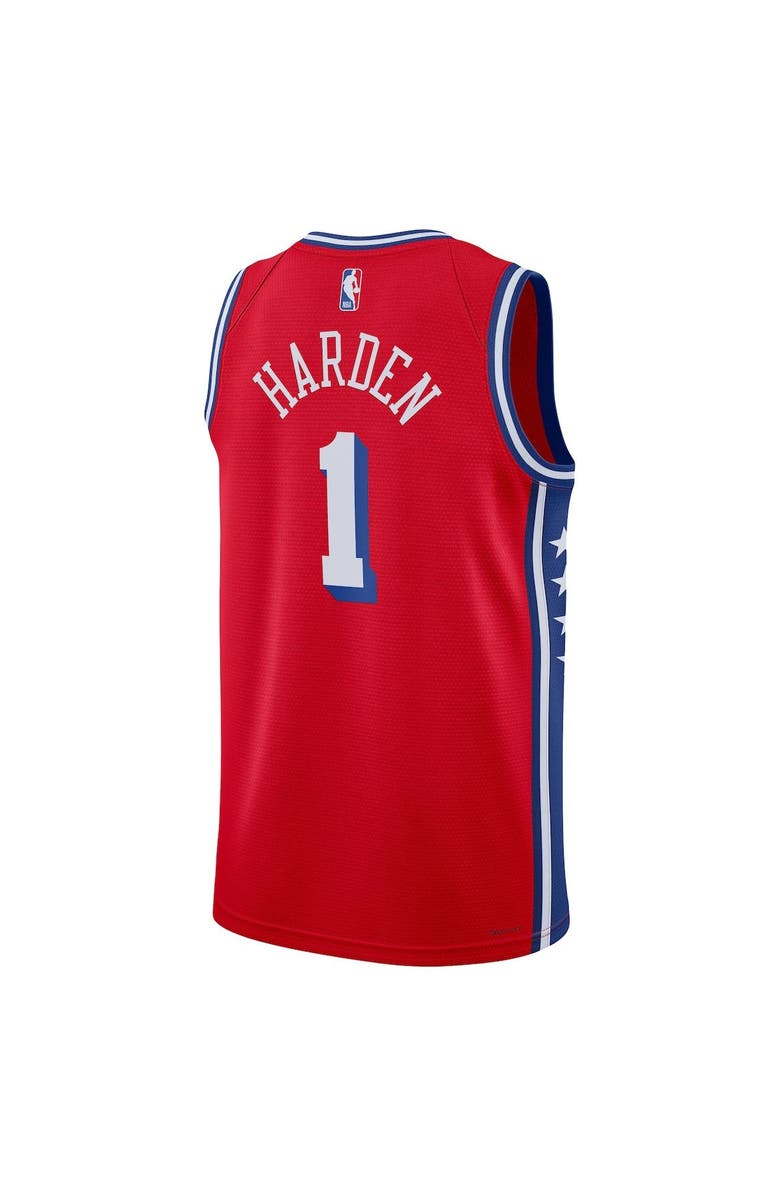 Jordan Brand Unisex Jordan Brand James Harden Red Philadelphia 76ers Swingman Jersey - Statement Edition, Alternate, color, 