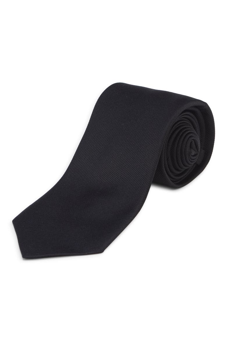 Crystal Embellished Silk Twill Tie, Main, color, BLACK