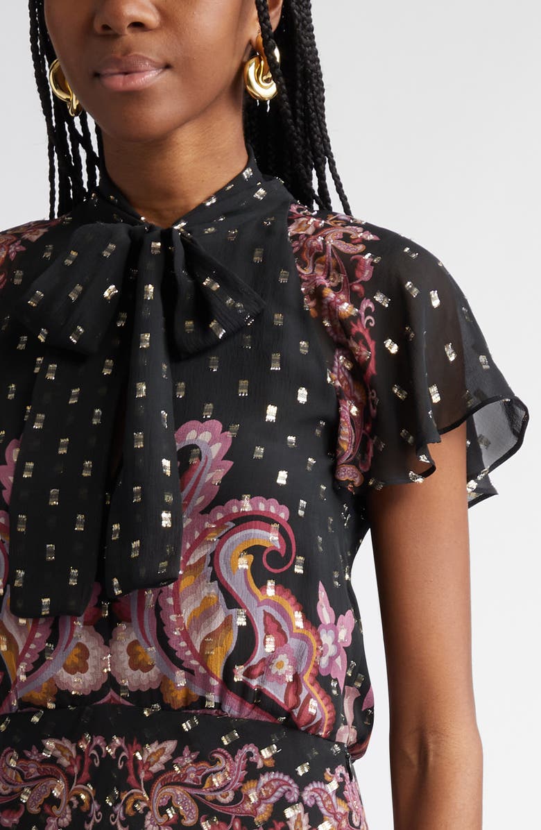 Etro Paisley Metallic Fil Coupé Dress, Alternate, color,