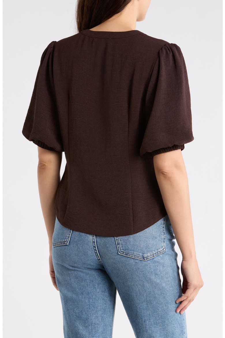Puff Sleeve Button-Up Top, Alternate, color, DARK CHOCOLATE