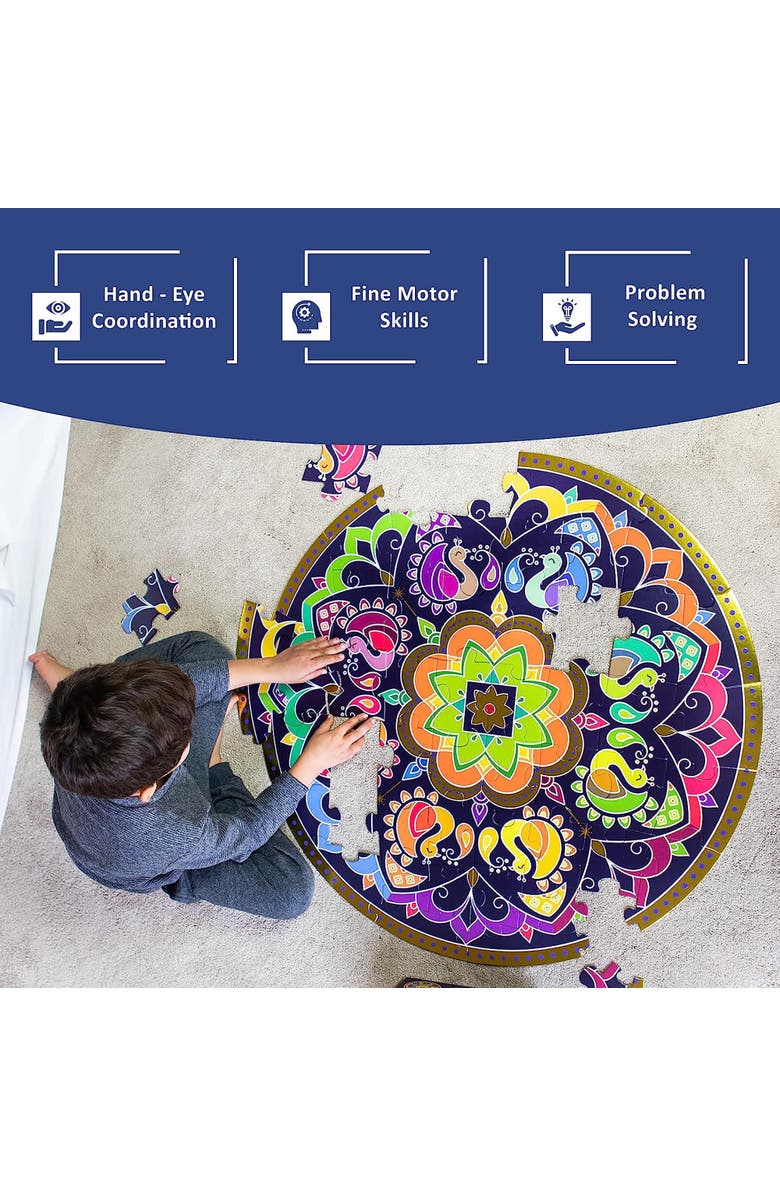 KULTURE KHAZANA Rangoli Mandala 32" Round Floor Puzzle 48 Pieces, Indian Art For Holi, Alternate, color, Multicolored