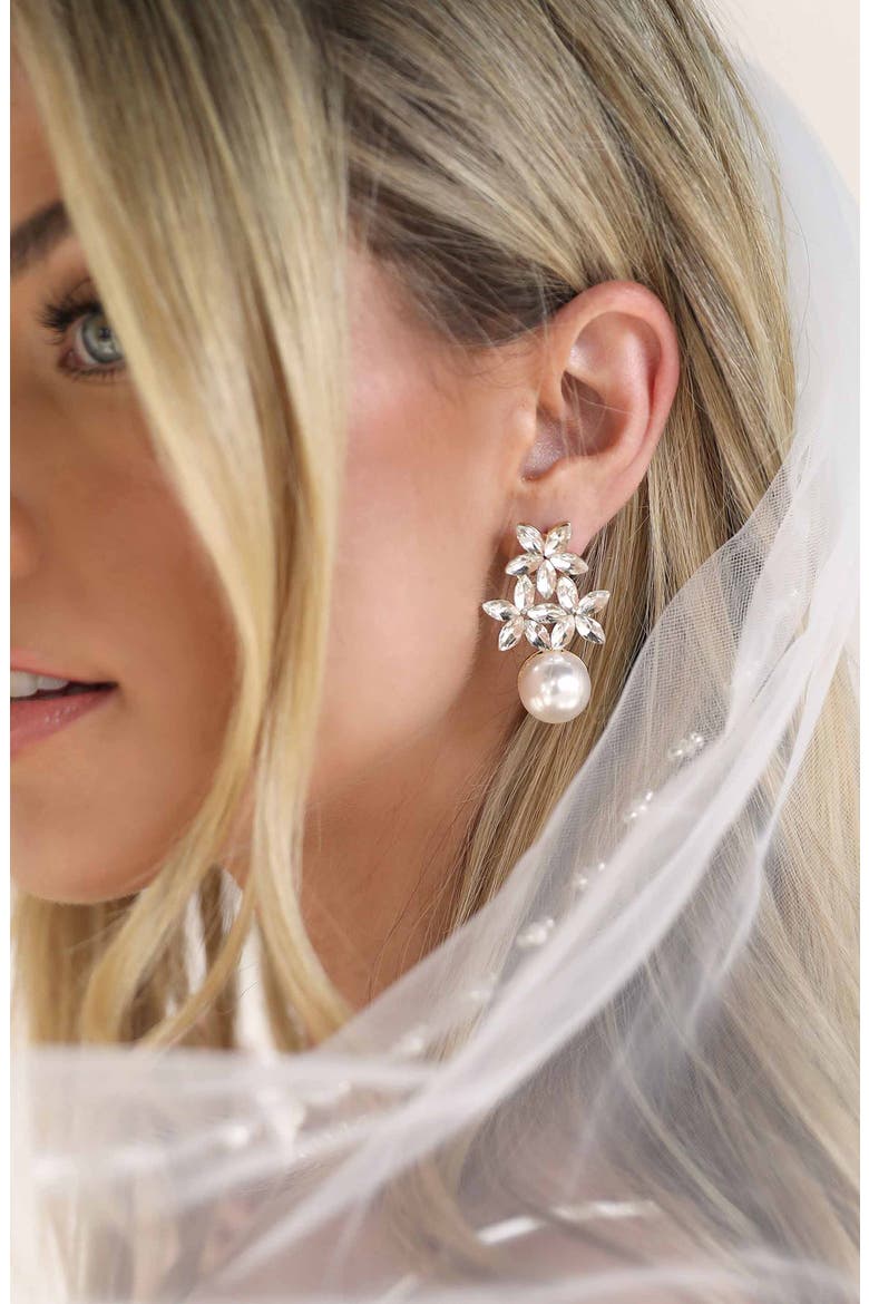 Floral Crystal & Imitation Pearl Earrings, Alternate, color, GOLD
