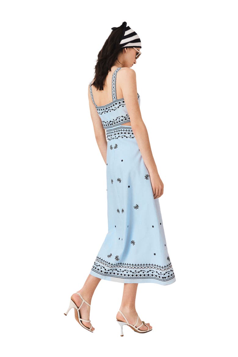 Embroidered linen blend maxi dress, Alternate, color, Blue sky
