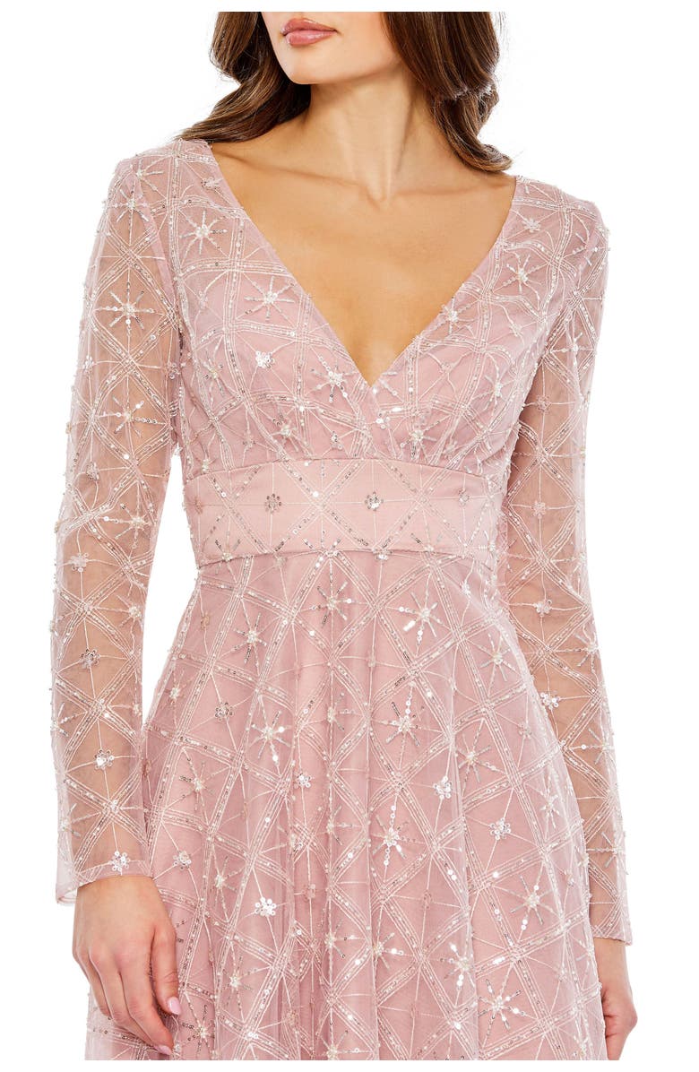 Mac Duggal Embellished Illusion Long Sleeve Dress, Alternate, color,