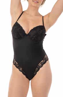BODY BEAUTIFUL Smooth and Silky Built-in Wire Bra Lace Trim Bodysuit Shaper