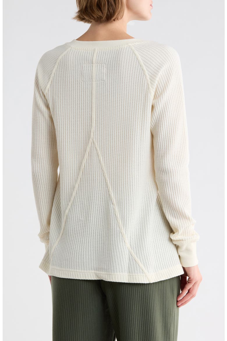 V-Neck Long Sleeve Waffle Knit Top, Alternate, color, EGRET