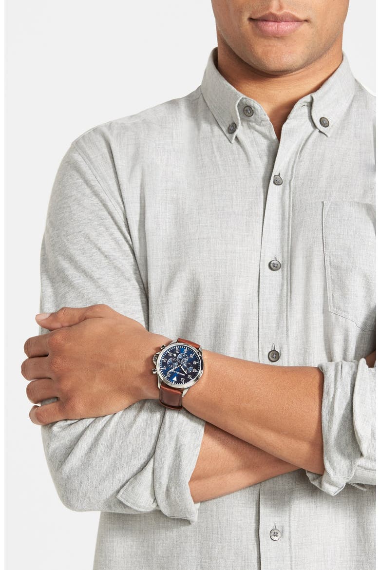 'Gage' Chronograph Leather Strap Watch, 45mm, Alternate, color, BROWN/ BLUE